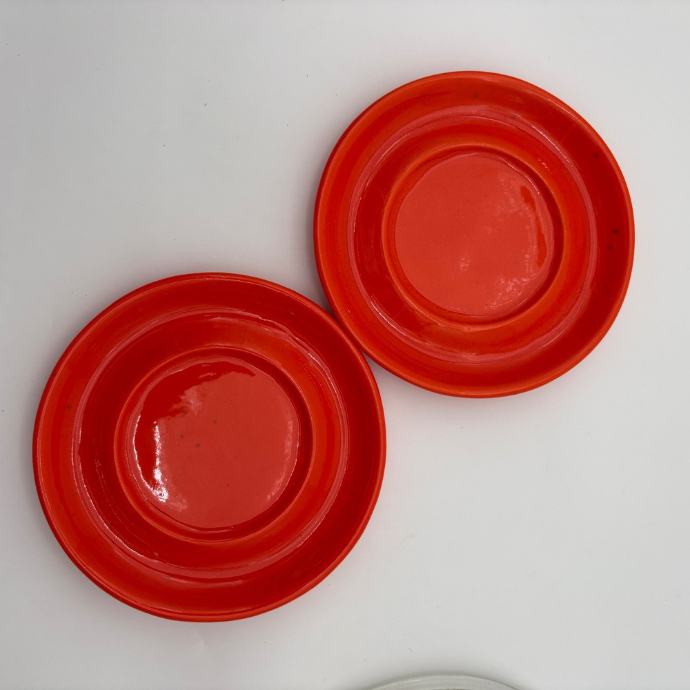 Vintage California original pottery 273 Orange Saucers plate Set of 2 MCM USA 6"